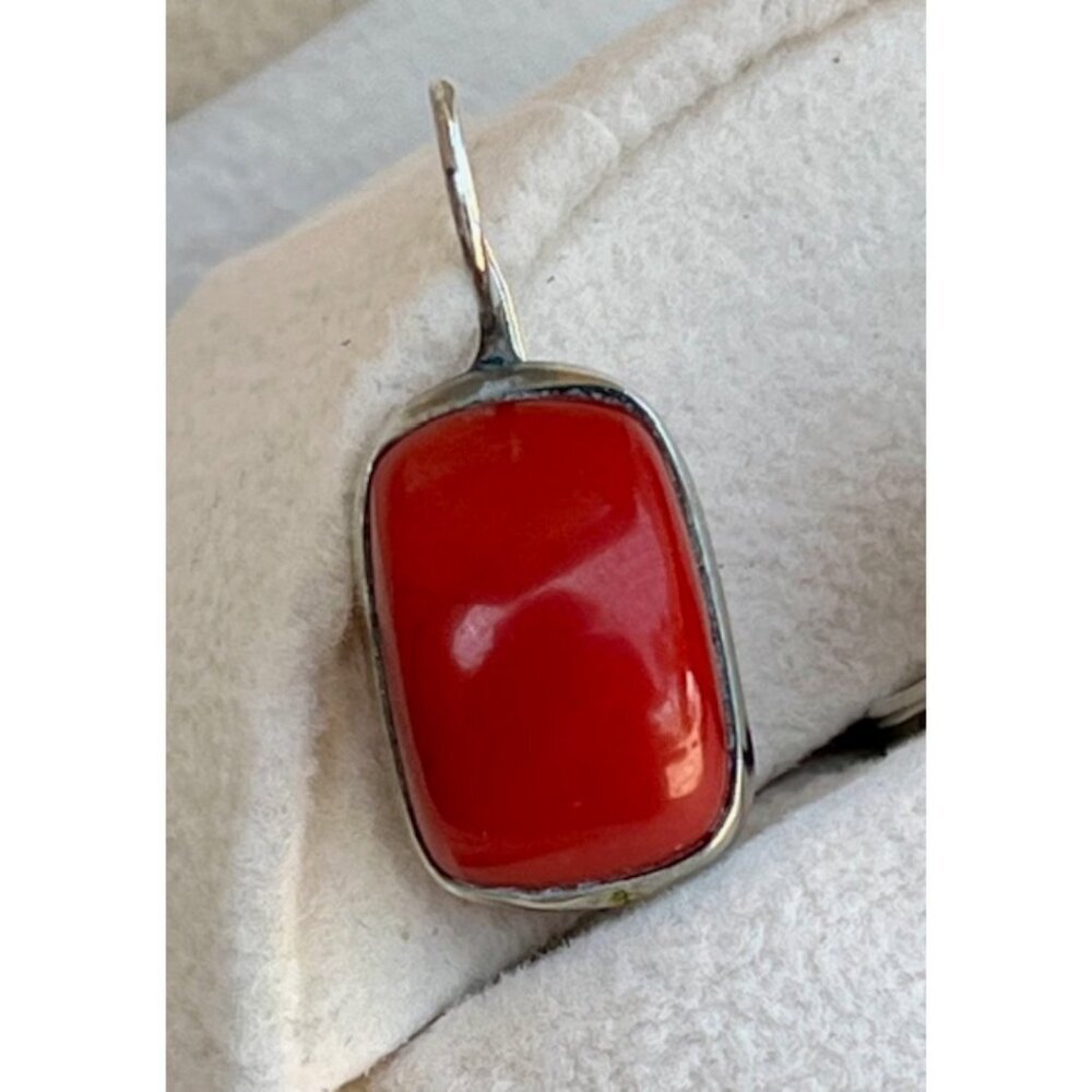 Sterling Silver and Red Coral Ring and Earring Statement Set EUC Size 6.75 - Picture 9 of 10